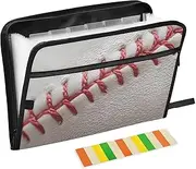 Quteprint 13 Pockets Expanding File Folder with Zipper Closure, Sport Baseball Lace Stitching Accordion File Folder with Sticky Labels, Letter Size A4 Papers Expandable File Document Organizer
