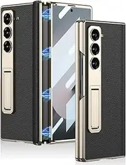 Case for Samsung Galaxy Z Fold6, Shockproof and Dropproof Deluxe Leather Protective Case with Built-in Screen Protector and Stand (Black2,for Galaxy Z Fold6)