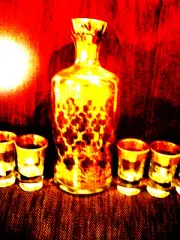 Cognac set Crystal Decanter and 6 Crystal Glasses 24K gold Made in Italy.