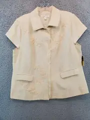 Coldwater Creek Jacket Boucle Soutache Embroidery Cap Sleeve Cream SIZE 14 NWT