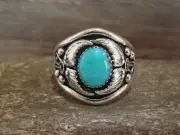 Native American Sterling Silver & Turquoise Feather Ring by Cayaditto- Size 15