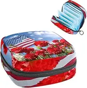 Period Bag,Sanitary Napkin Storage Bag,American Flag and Flowers,Tampon Holder for Purse