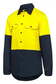 3 X Hard Yakka Basic 2 Tone Long Sleeve Vented Drill Shirt Yellow Navy