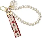 [Lyvixora] ​Pearl Keychain Wristlet for Women - Boho Car Key Holder with Wrist Strap, Keys Purse Badge Protective Case, Anti-Lost Key Ring Accessories, Handmade Charm Gift​