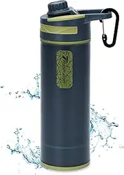 Filter Water Bottle 800ml - Press Water Purification System with Microplastics Water Filter, Portable for Camping, Hiking & Emergency Survival (Dark Gray)