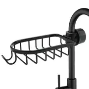 Kitchen Sponge Holder Faucet Caddy Bath Shower Storage Rack Aluminium Alloy Rust Free Waterproof - Black