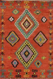 Southwestern Orange Moroccan Oriental Area Rug 6x10 Handmade Wool Carpet