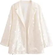 [Zadaos] Women's Suit Jackets Turn-Down Collar Sequins Patchwork Solid Color Long-Sleeve Blazers Jacket