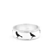 Handmade Solid 925 Sterling Silver Crow Spinner Ring Meditation Jewelry For Her