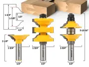 Classical 3 Bit Extended Tenon Door Router Bit Set - 1/2" Shank - Yonico 12346