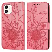 For iphone 12 Wallet Case,3 Credit Card Slot ID Card Holder,PU Leather Flip Case - Rose Red
