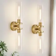 Wall Sconces Set of Two Bathroom Sconces Wall Lighting with Clear Brushed Gold