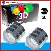 6 Black Rolls Label Tape 3D for Dymo S0720020 1540 Dymo 1595GY Label Makers