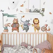 Singing Animals Kids Wall Decal Elephant Lion Rabbit Fox Bear Wall Decal for Nursery Singing Animals Wall Sticker Cute Animal Stickers for Kids Room Bedroom Playroom Decor