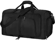 [NEWHEY] Duffel Bags for Traveling 65L Carry on Foldable Weekender Overnight Bag for Men Women Waterproof Weekend Duffle Bags with Shoe Compartment,Black