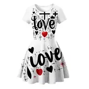 Toddler Girls Short Sleeve Prints Princess Dress Dance Party Dresses Clothes