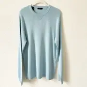 Saks Fifth Avenue Silk Cotton Long Sleeve Crewneck Sweater Iced Aqua Size Large