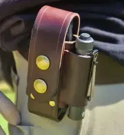 Brown leather multitool pouch for leatherman with ACEBEAM torch & battery