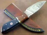 Handmade Damascus Steel Knife 8" BUFFALO HORN & Wood Handle With Brass Spacer