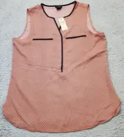 Ann Taylor Blouse Top Womens Small Orange Geo Print Sleeveless Half Button Front