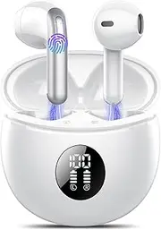 Wireless Earbuds, Bluetooth 5.4 Headphones with 4 ENC Noise Cancelling Mic, Deep Bass, IP7 Waterproof, 50H Playtime, LED Display, in Ear Earphones for Phone, Tablet, Laptop, Sports, White