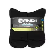 AND1® Men's Mid Crew Socks 12 pack "ARCH COMPRESSION~Reinforced Heel and Toe"