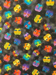 RARE! LAUREL BURCH CAT FACES/BLACK - BTFQ - 18"X22"