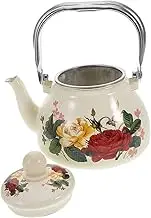 ABOOFAN Floral Enamel Tea Kettle Stovetop Decorative Teapot with Removable Strainer Elegant Teapot for Brewing Loose Leaf Hot Beverages Easy to Clean Heat Resistant