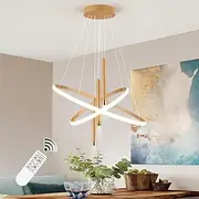 ORANOOR LED Gold Modern Chandeliers for Dining Room Bedrooms Living Room, Dimmable 24in 5250lm Kitchen Pendant Lamp Dining Room Light Fixtures Ceiling Hanging Over Table, 2 Ring Round Chandeliers