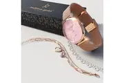 Boxed Rose Shell-pink Watch & Bracelet Set In Rose Gold