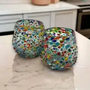 Confetti Stemless Wine Glass | Hand-Blown Mexican Pebbled Cup
