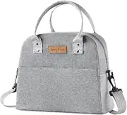 Insulated Lunch Bag with Shoulder Strap for Women and Men, Large and Reusable, Handle, Freezable Work and School Travel Tote and Meal Prep Organizer (Grey)