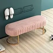 Modern Luxurious Large Velvet Upholstered Storage Bench Sturdy Foot Rest Stool Shoe Changing Stool for Living Room Bedroom Entryway Hallway-Pink 100x32x42cm(39x13x17inch)