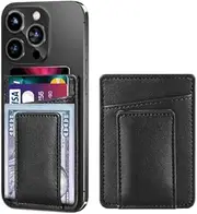Magnetic Card Wallet Holder for Apple, Magnetic Card Holder Compatible with iPhone 16/15/ 14/13/12, Magnetic Leather Wallet for iPhone 16/16 Pro/15/14/ 13/12 Series, Black