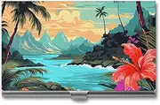 [VFMKT] Slim Metal Business Card Holder Portable Business Card Case Pocket Name Card Holder Hello Hawaii Wallet for Men Women Office Travel, style, One Size