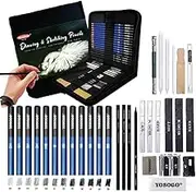 YOSOGO 33-Piece Drawing and Sketching Pencils Set, Artist Kit Includes Graphite Pencils, Charcoal Sticks, Sharpener & Eraser