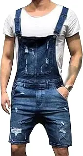 [Maiyifu-GJ] Men's Ripped Scratched Overalls Jeans With Pockets Slim Fit Ripped Jumpsuit Rompers Denim Distressed Bib Jumpsuits