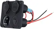 Tihebeyan Dual USB Socket Panel with LED Voltmeter, Cigar Lighter Socket, 12-24V for Car Marine Boat RV Truck (Blue Light)