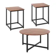 Costway 3 PCs Coffee Table Set Metal Frame Walnut