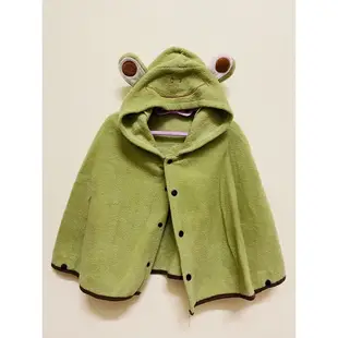 【二手】綠色小青蛙舖毛連帽披風2-3歲