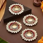 TIED RIBBONS 4 pcs Handmade Tealight Candle Holder for Pooja | 0.7 Inch, Red | Kodi Tealight Holder for Decoration, Mandir | Diwali Decorations for Home, Diwali Gifts | Indian Decorations for Home