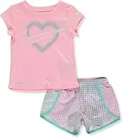[Nike] Little Girls' Dri-FIT Pixel T-Shirt and Shorts 2 Piece Set (Tropical Twist(26H451-F1P)/Pink, 4T Toddler)