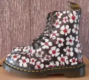BNIB DR MARTENS 1460 PASCAL BLACK RED WHITE FLOWER BOOTS - UK 3 / EU 36 / US 5