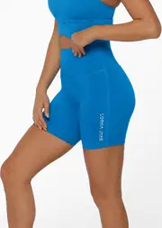 [Lorna Jane] Hi-Fold No Chafe Lotus Bike Shorts in Blue, Size - XS XS Cornflower
