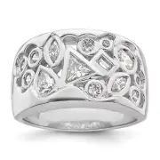 Sterling Silver Rhodium-plated Multi-shaped Cubic Zirconia Ring Size 6