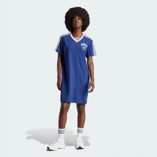 【adidas 愛迪達】洋裝 女款 運動洋裝 長版上衣 三葉草 VRCT DRESS 藍 IT9853