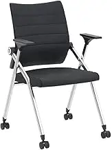 Folding Office Chair,Foldable Desk Chair with Wheels,Ergonomic Office Chair with Arms,Comfy Home Office Chair Leather Padded Seat