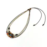 2Pcs Bohemian Multilayer Necklace Wax Rope Alloy Wood Beaded Sweater Necklace Ethnic Jewelry for Women