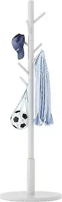 Aibiju Standing Coat Rack White Stand with 8 Hooks and Round base,