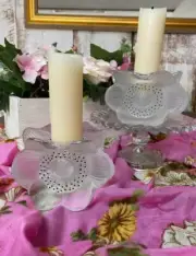 Pair Lalique Crystal Three Anemones Chandelier Candle Holders Flower
